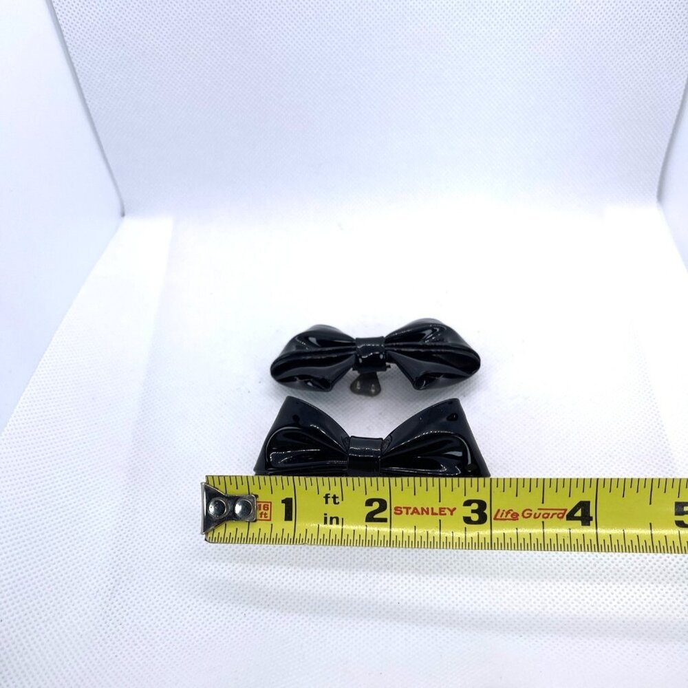 Shoe Clips 2 Black Patent Leather Bow Charm MCM Vintage Classic Design Accessory - Picture 10 of 11